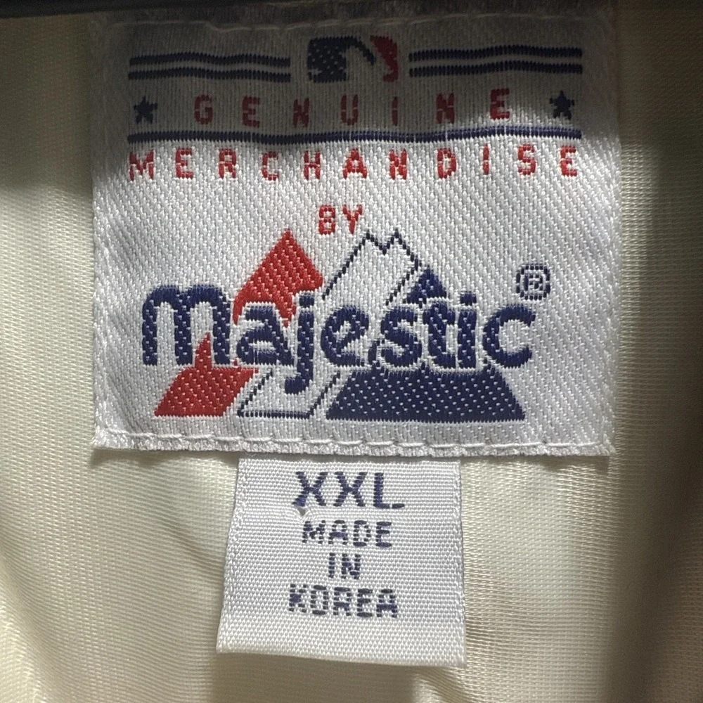 Vintage New York Yankees Majestic Satin Bomber Jacket White Cream Sz XXL 90's - Picture 8 of 16